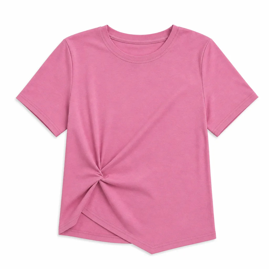 Nora Knot Front Tee - Color:Pink;Size:S