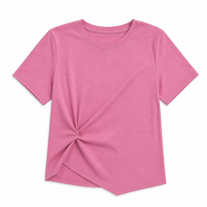 Nora Knot Front Tee - Color:Pink;Size:S