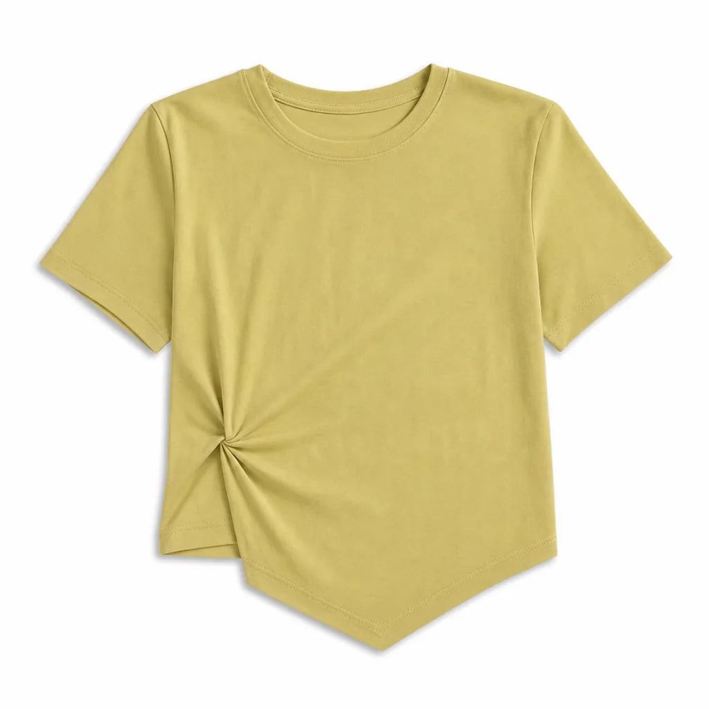 Nora Knot Front Tee - Color:Yellow;Size:S