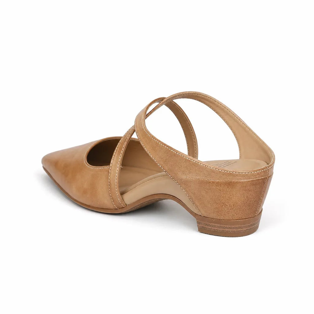 Women's Beige Maximus Pointed Leather Mules