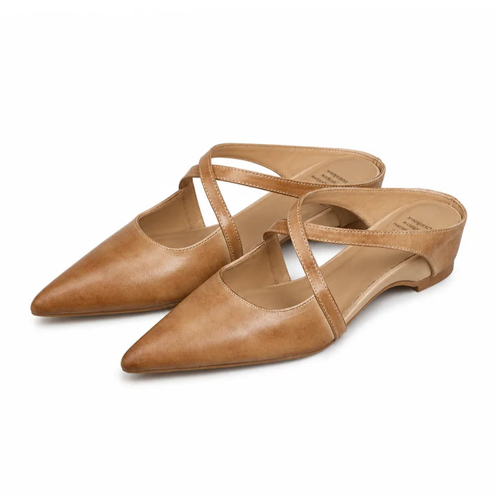 Olivia Strappy Flat Mules - Color:Beige;Size:35