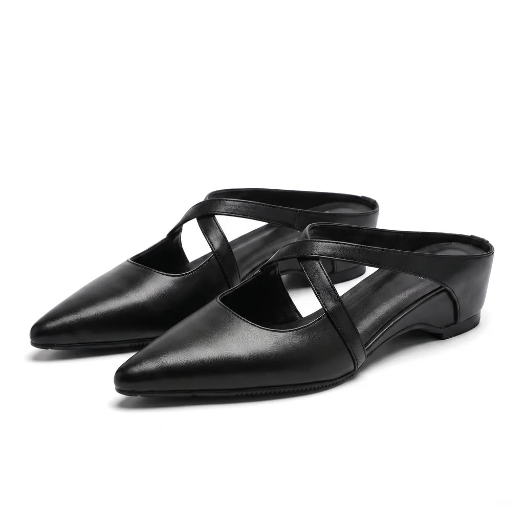 Olivia Strappy Flat Mules - Color:Black;Size:35