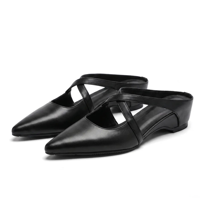 Olivia Strappy Flat Mules - Color:Black;Size:35