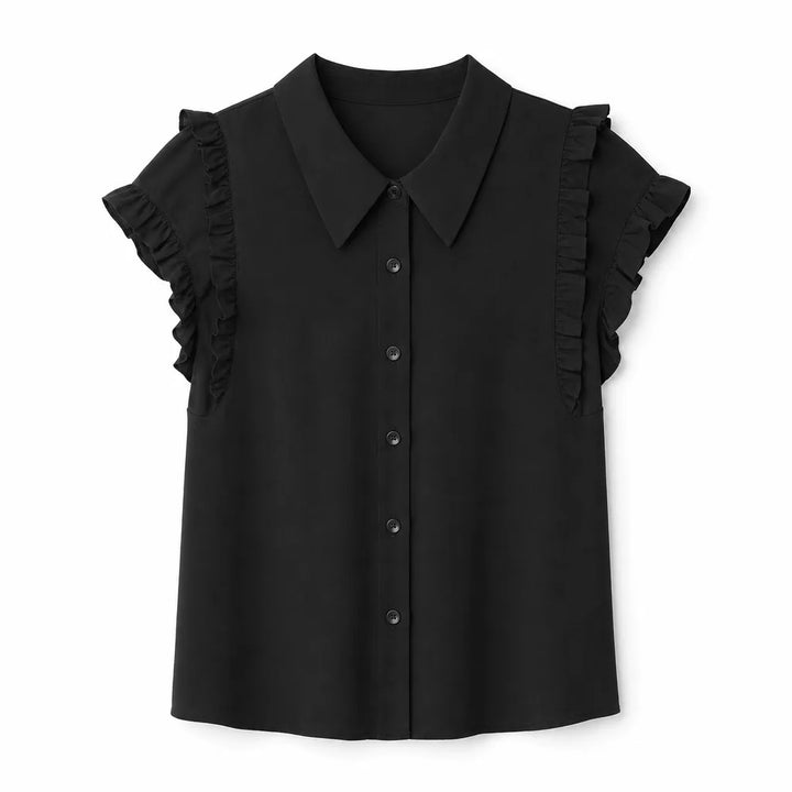 Overton Ruffle Collar Blouse - Color:Black;Size:M