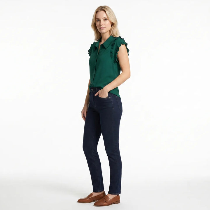Women's Dark Green Overton Ruffle Collar Blouse