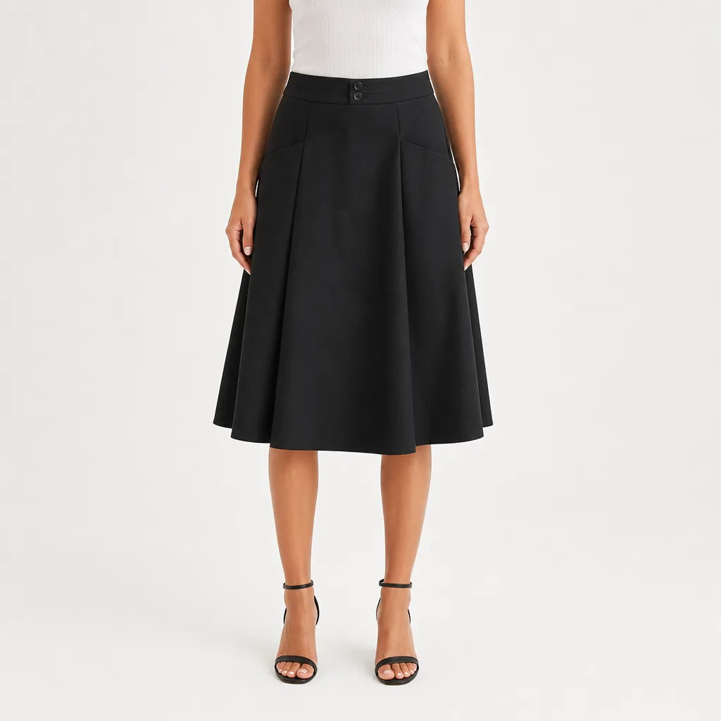 Women's Black Kilmer High Waist Midi Skirt
