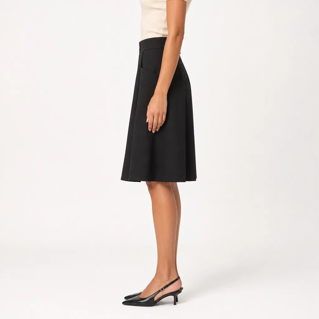 Women's Black Kilmer High Waist Midi Skirt