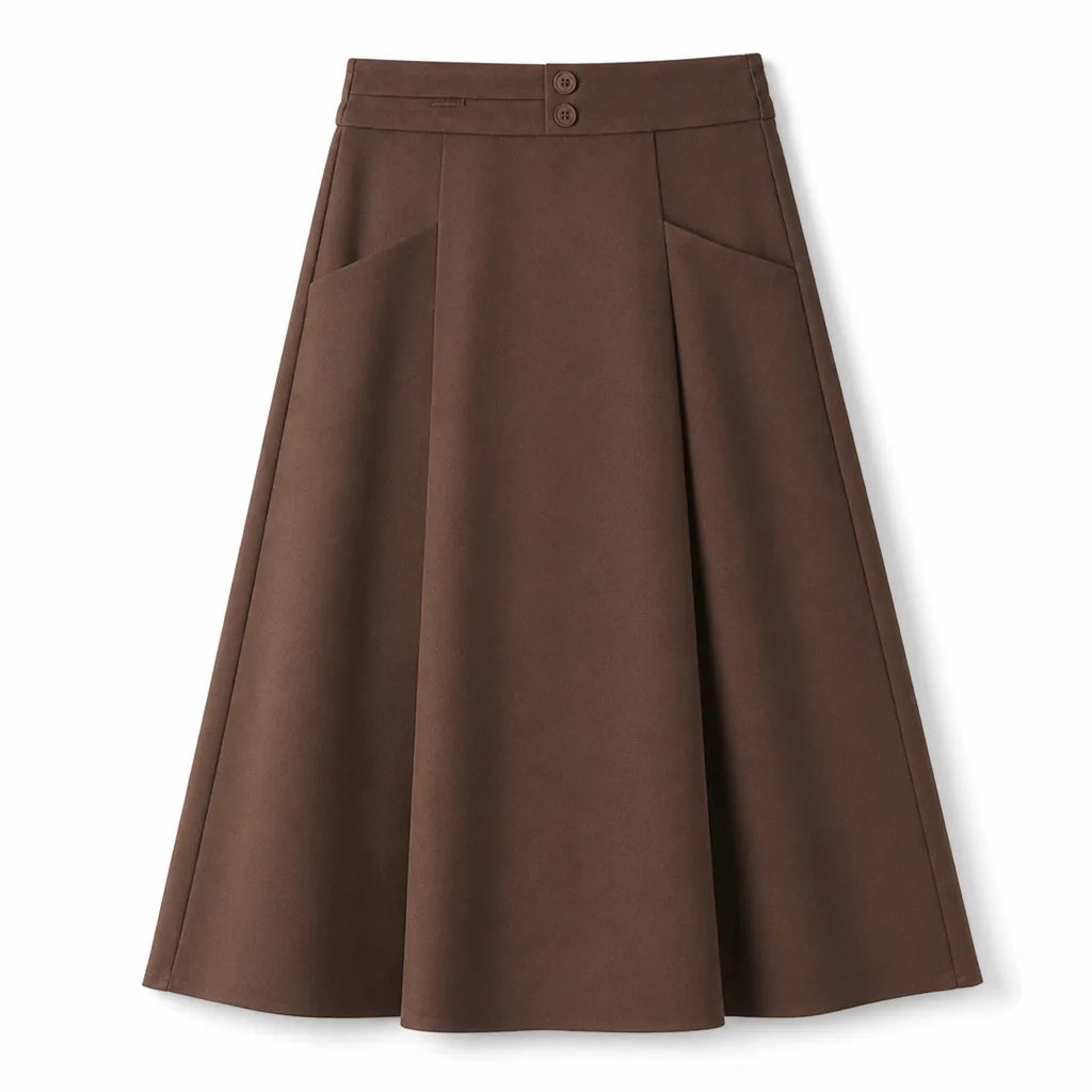 Penelope High Waist Midi Skirt - Color:Brown;Size:M