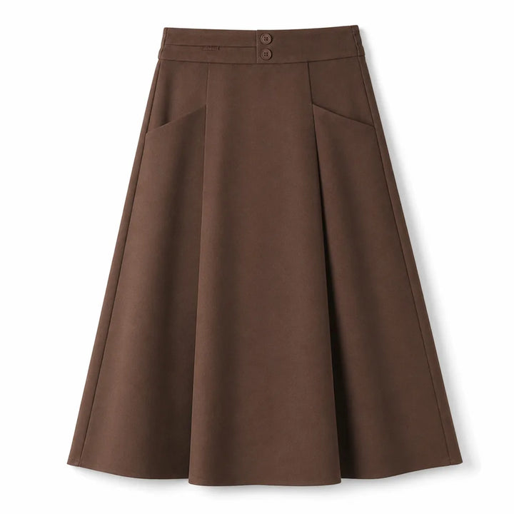 Penelope High Waist Midi Skirt - Color:Brown;Size:M