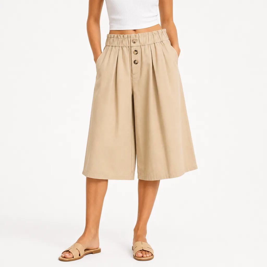 Women's Beige Stein Wide-Leg Shorts