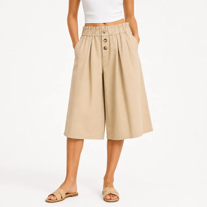 Women's Beige Stein Wide-Leg Shorts