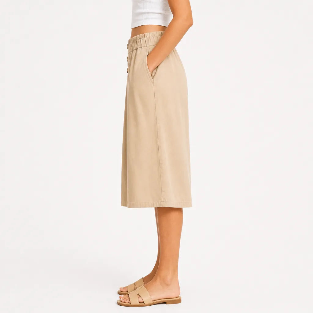 Women's Beige Stein Wide-Leg Shorts