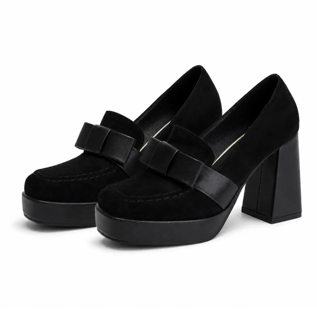 Phoebe Bow Platform Heels - Color:Black;Size:35