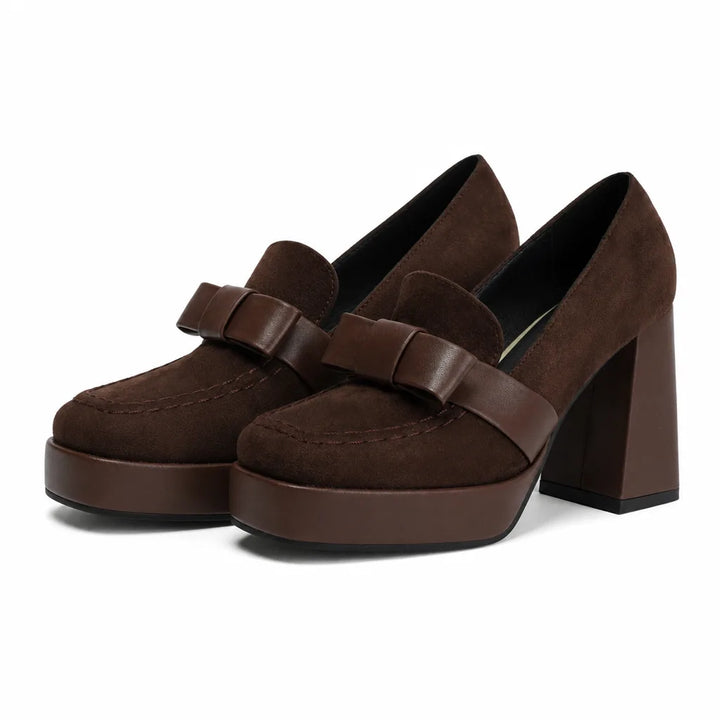 Phoebe Bow Platform Heels - Color:Brown;Size:35