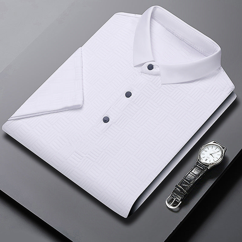 Short Sleeve Jacquard Polo Shirt in Breathable Cotton Blend