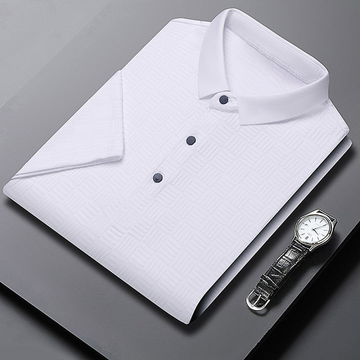 Short Sleeve Jacquard Polo Shirt in Breathable Cotton Blend