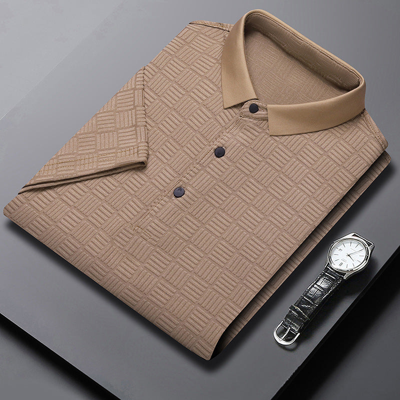 Short Sleeve Jacquard Polo Shirt in Breathable Cotton Blend