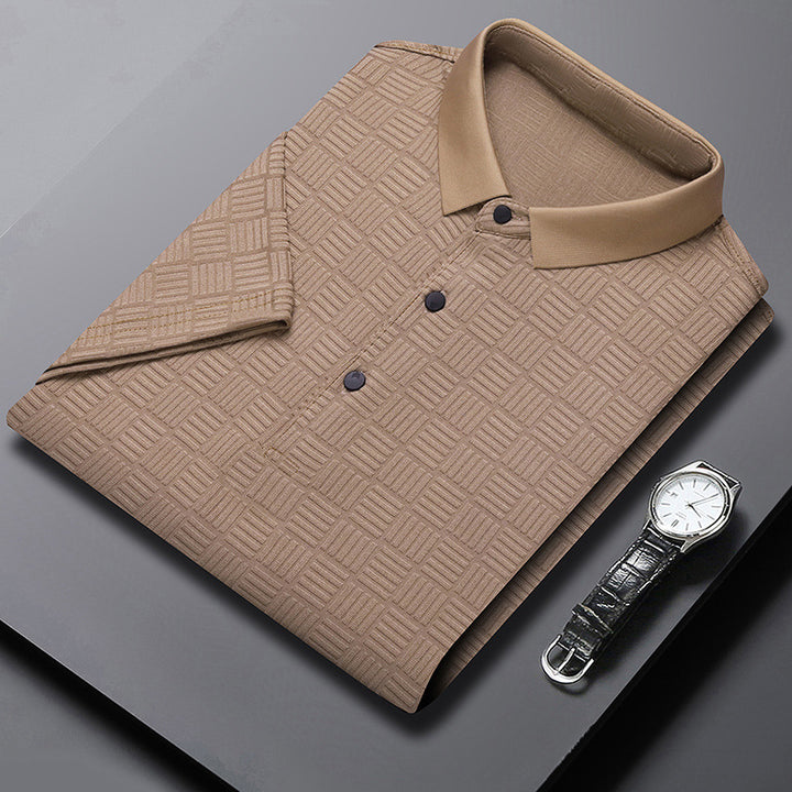 Short Sleeve Jacquard Polo Shirt in Breathable Cotton Blend