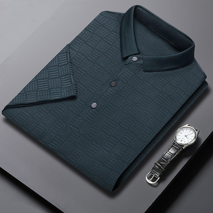 Short Sleeve Jacquard Polo Shirt in Breathable Cotton Blend