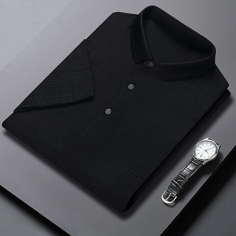 Short Sleeve Jacquard Polo Shirt in Breathable Cotton Blend