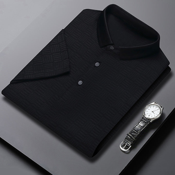 Short Sleeve Jacquard Polo Shirt in Breathable Cotton Blend