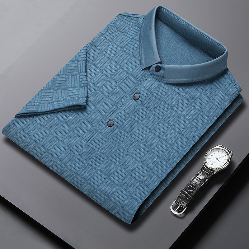 Short Sleeve Jacquard Polo Shirt in Breathable Cotton Blend