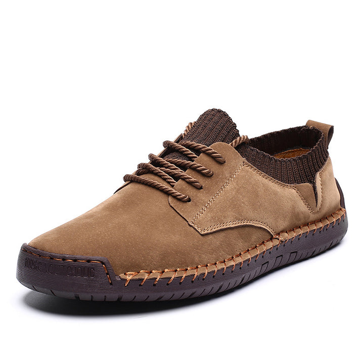 Leather Work Shoes with Contrast Stitching and Sock Collar