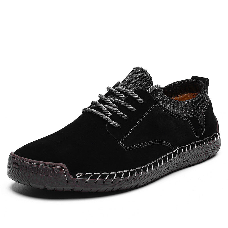 Leather Work Shoes with Contrast Stitching and Sock Collar