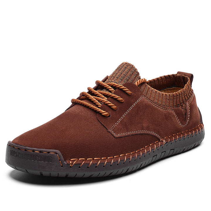 Leather Work Shoes with Contrast Stitching and Sock Collar