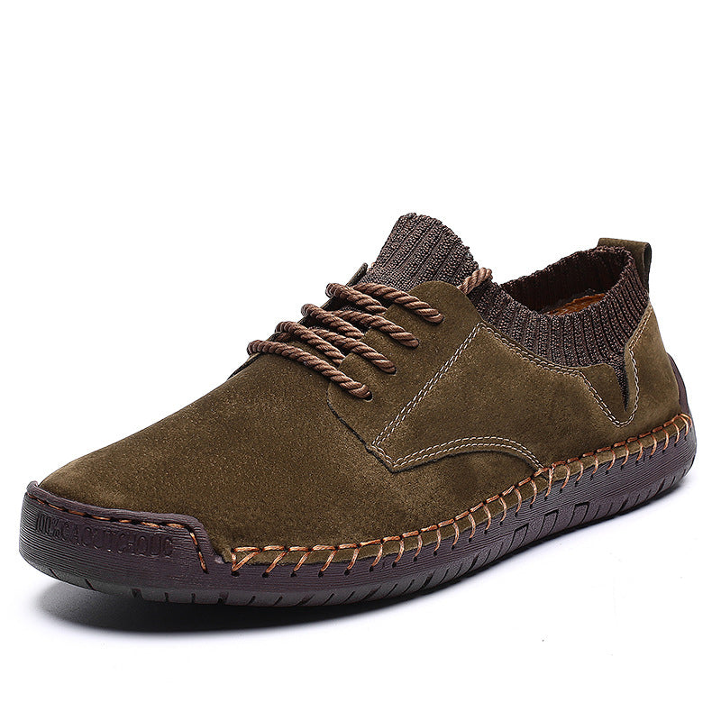 Leather Work Shoes with Contrast Stitching and Sock Collar