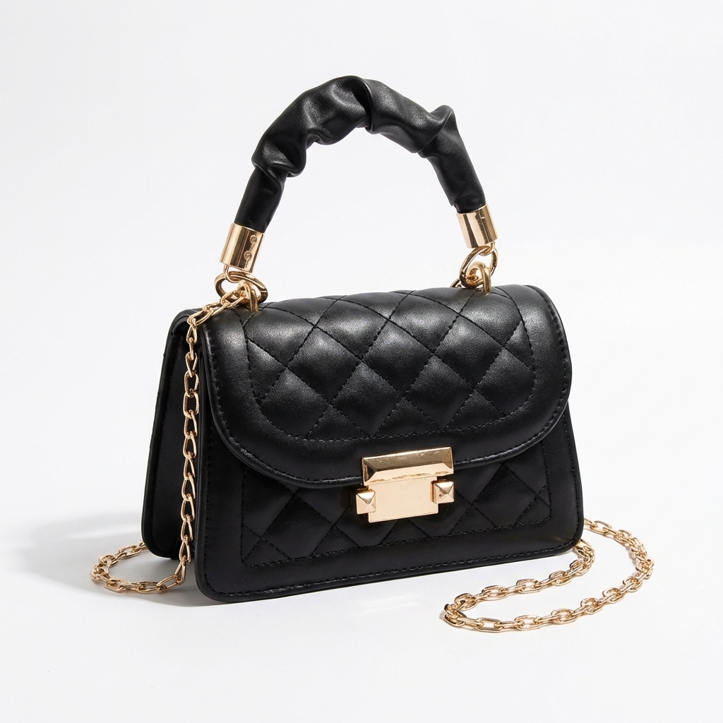 Purple Quilted PU Leather Mini Crossbody Bag with Chain Strap 2