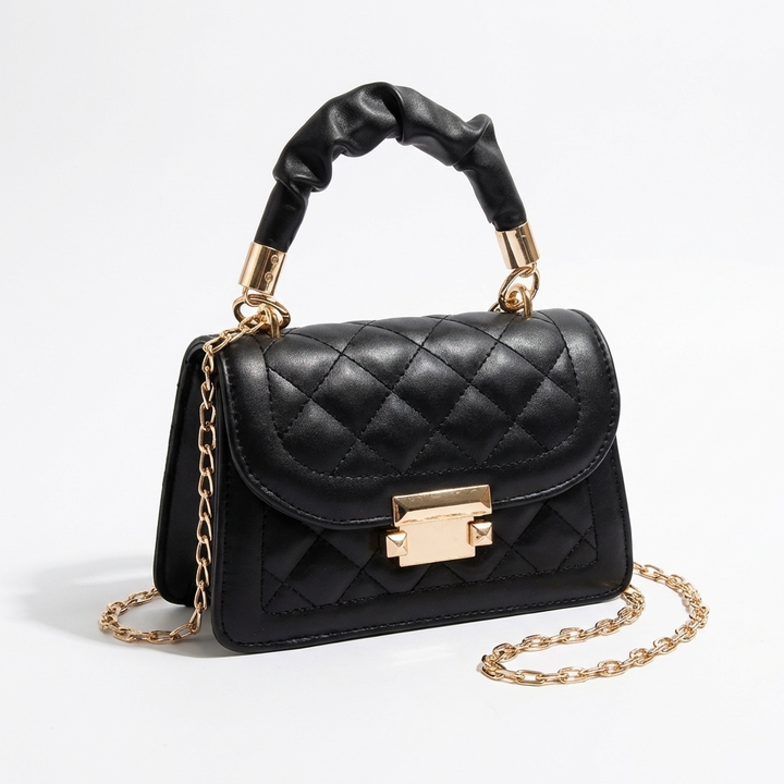 Purple Quilted PU Leather Mini Crossbody Bag with Chain Strap 2