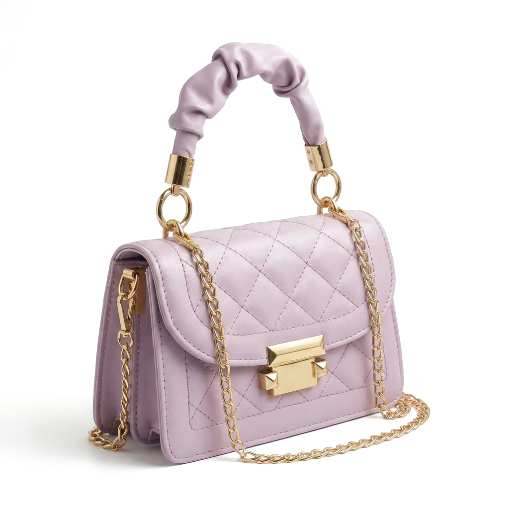 Purple Quilted PU Leather Mini Crossbody Bag with Chain Strap 1