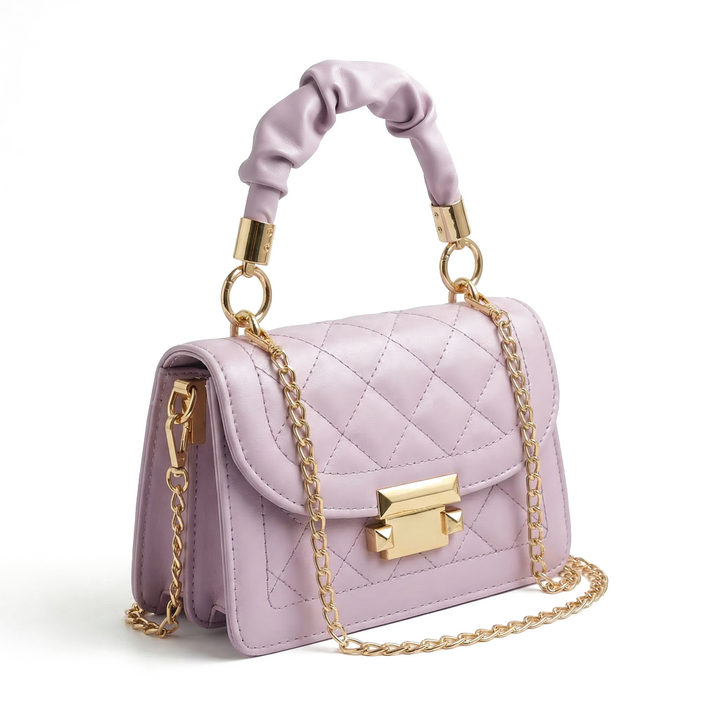 Purple Quilted PU Leather Mini Crossbody Bag with Chain Strap 1