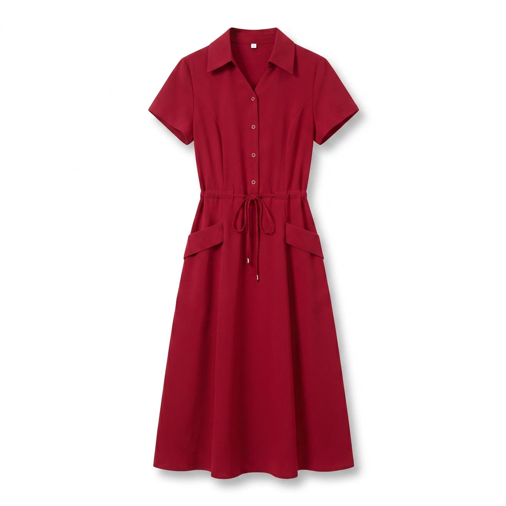 Ariella V-Neck Mixi Dress - Color:Red;Size:L