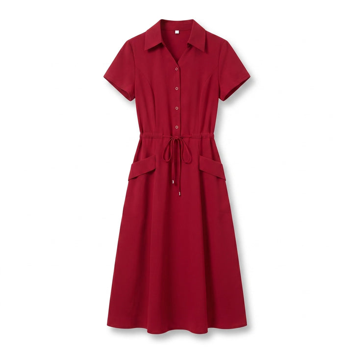 Ariella V-Neck Mixi Dress - Color:Red;Size:L