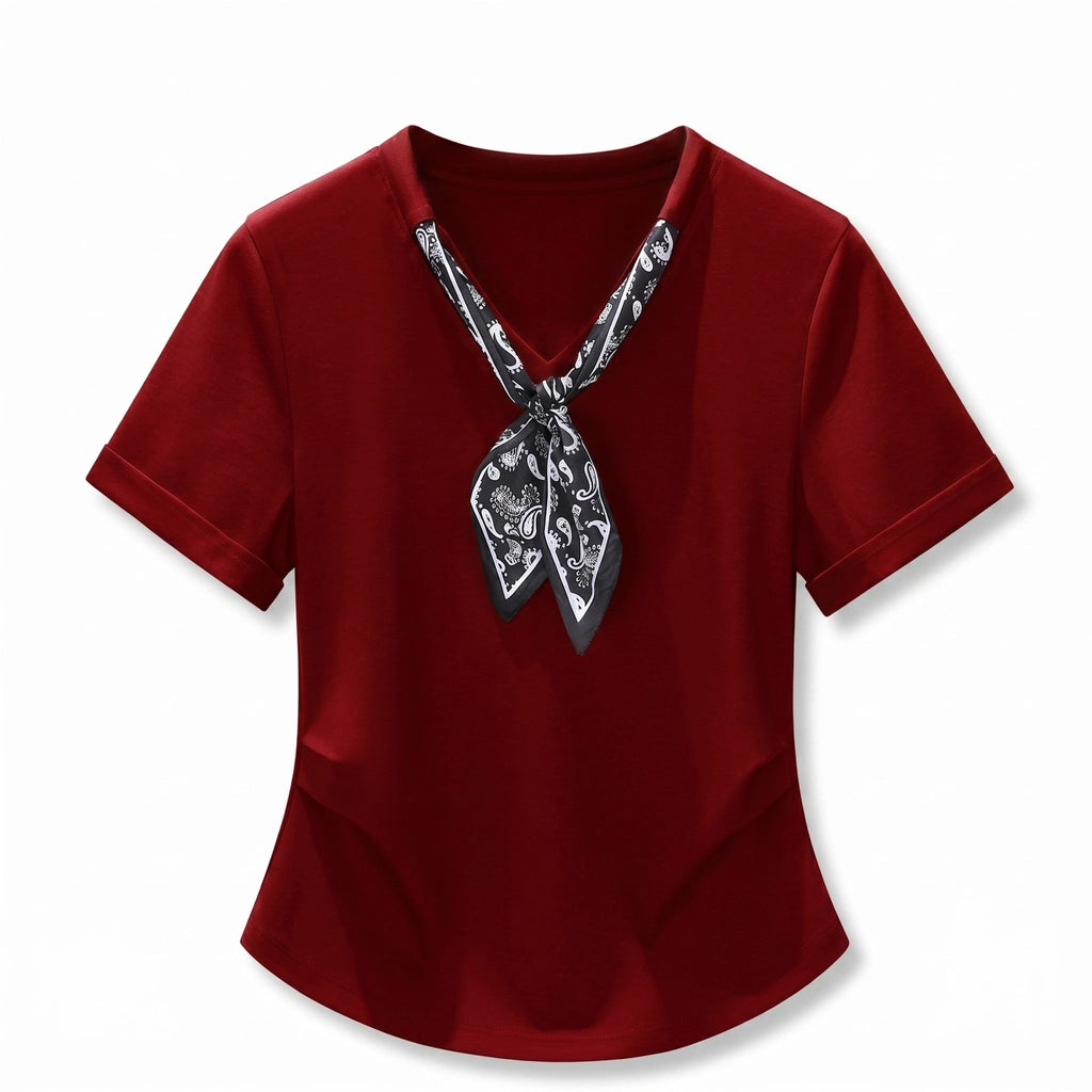 Margaret Scarf Trim Polo-Shirt  - Color:Red;Size:XS