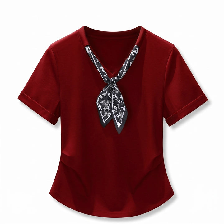 Margaret Scarf Trim Polo-Shirt  - Color:Red;Size:XS