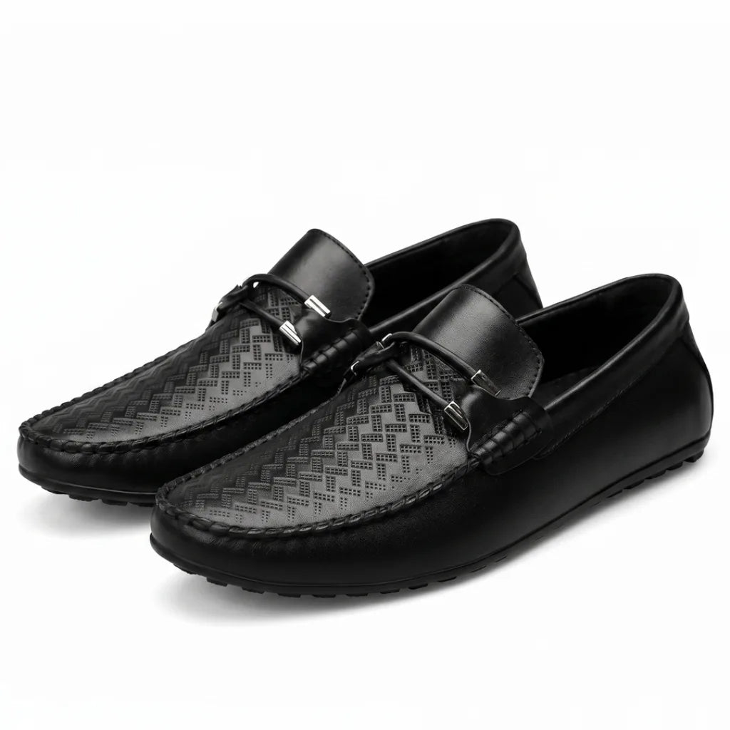 Rinaldo Italian Leather Loafers - Color:Black;Size:38