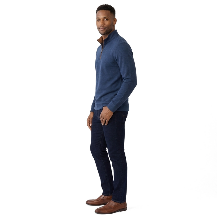 Royal Blue Long Sleeve Quarter Zip Polo Shirt in Textured Waffle Knit 1