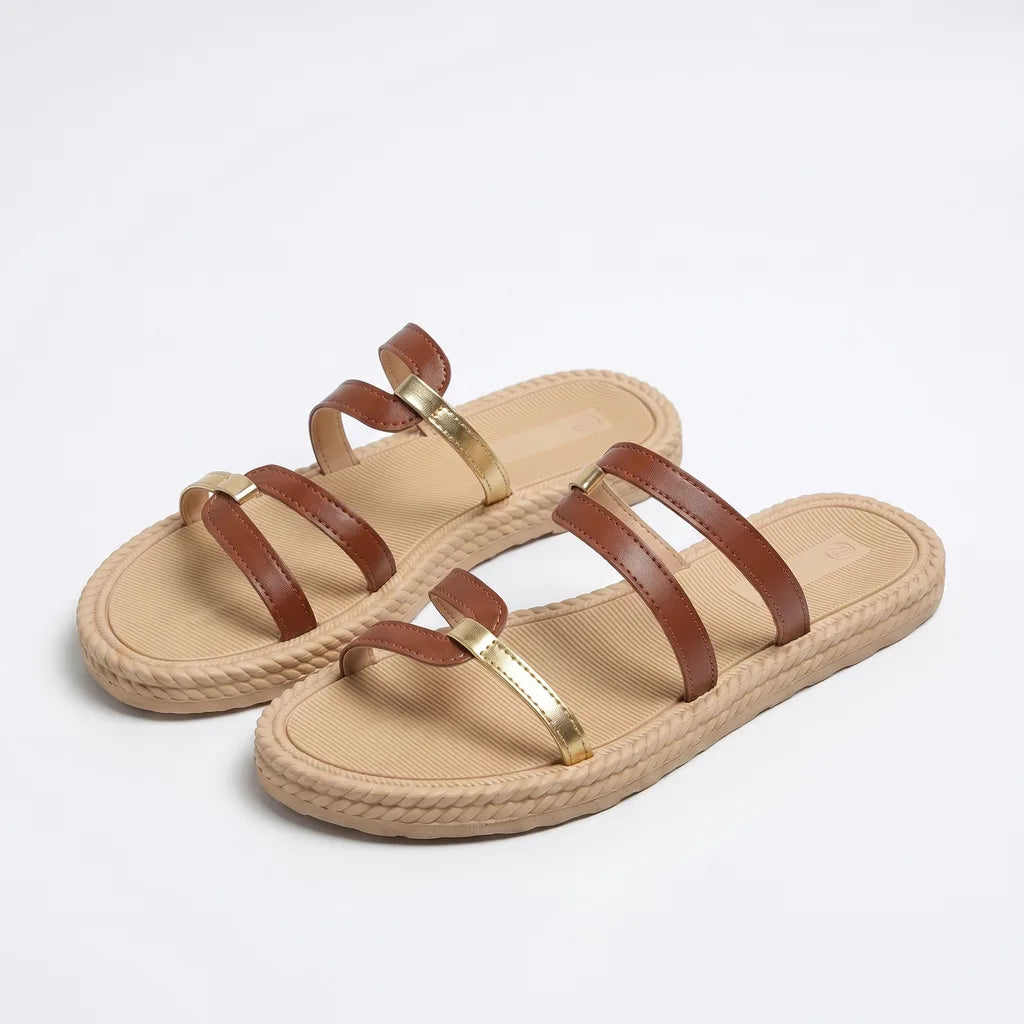 Scarlett Flat Sandals - Color:Brown;Size:36