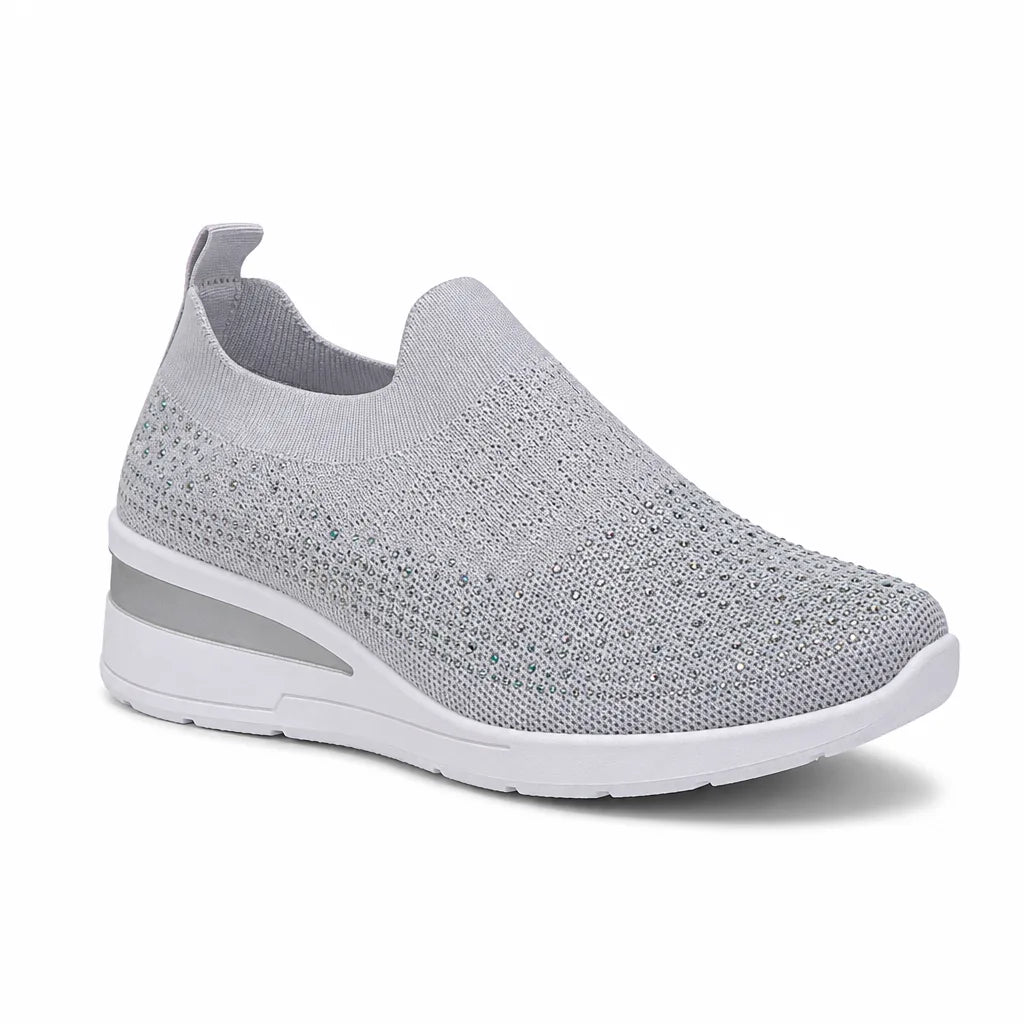 Women's Gray Laurent Rhinestone Sock Sneakers