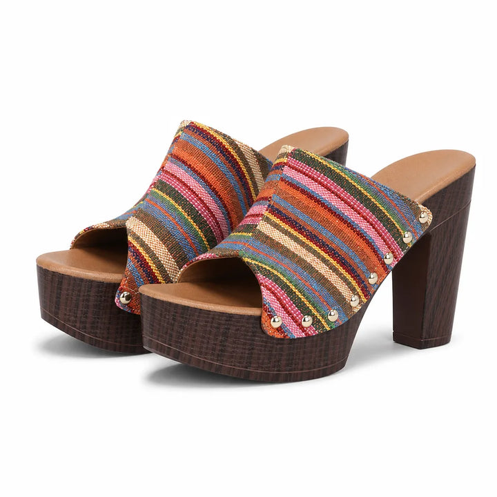 Seraphina Striped Platform Mules - Color:Pink;Size:36