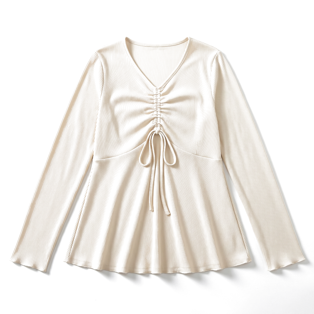 Serena Ruched V-Neck Top - Color:Apricot;Size: L
