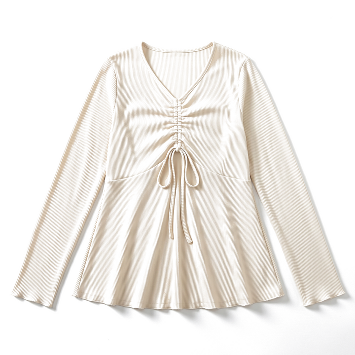 Serena Ruched V-Neck Top - Color:Apricot;Size: L