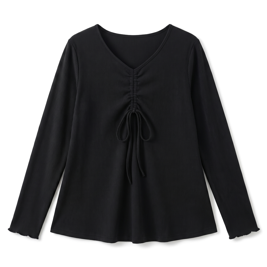 Serena Ruched V-Neck Top - Color:Black;Size: L