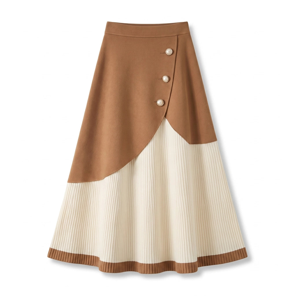 Sienna Knit A-Line Skirt - Color:Khaki;Size:XS
