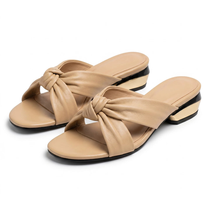 Sofia Knot Mules - Color:Khaki;Size:35