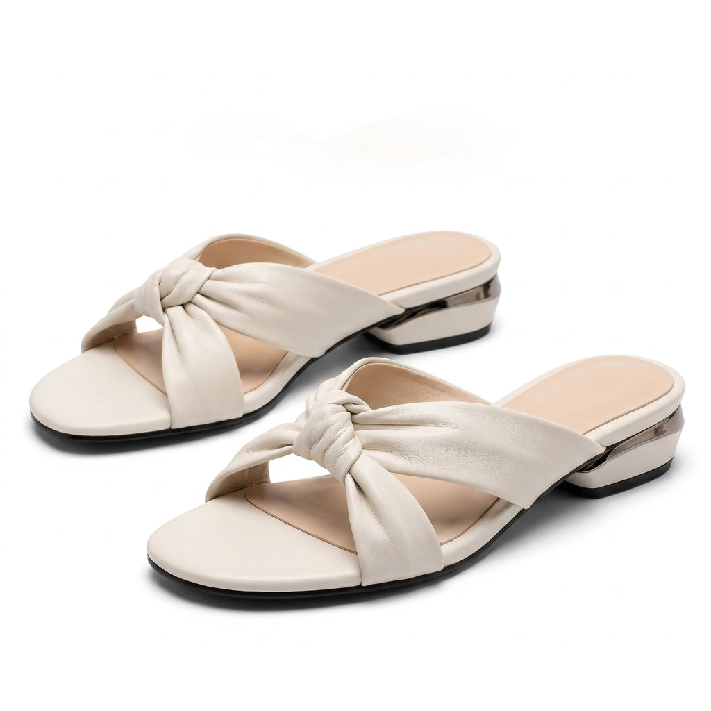 Sofia Knot Mules - Color:Off-white;Size:35