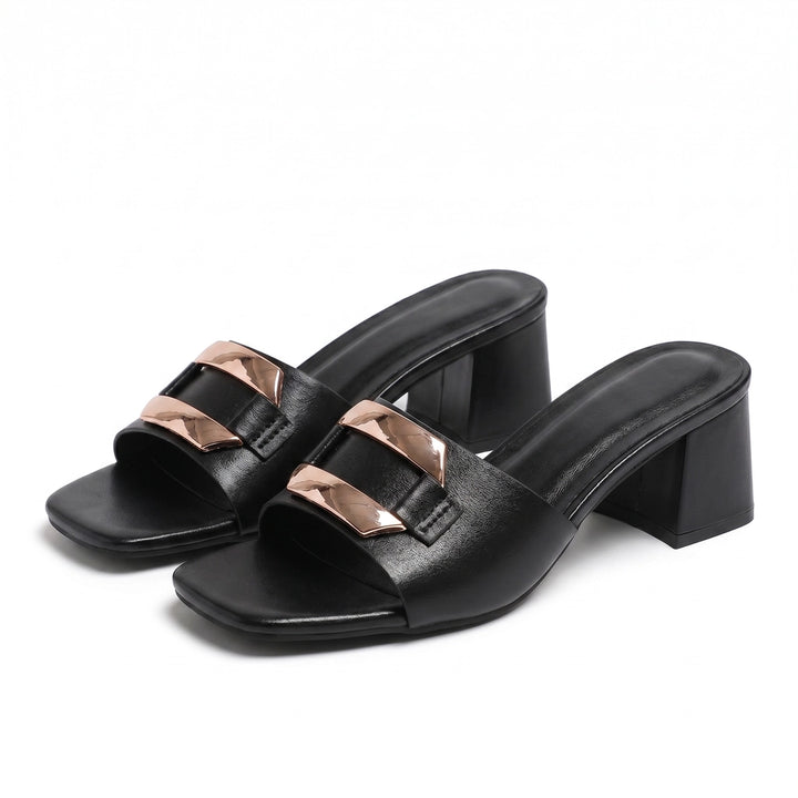 Sophia Block Heel Mules - Color:Black ;Size:36